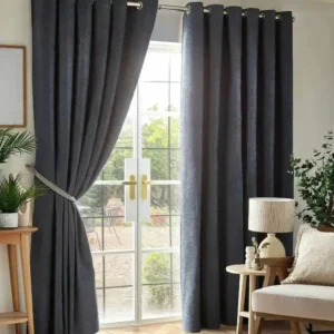 Chenille Blackout Ring Top Eyelet Curtains Charcoal