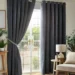 Chenille Blackout Ring Top Eyelet Curtains Charcoal