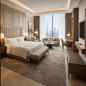 Hotel Room Furniture Dubai complete custom hotel bedroom furniture package with upholstered bed, sofa, wardrobe, desk, and lounge seating